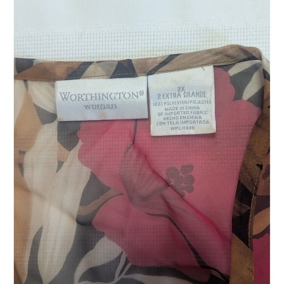 Worthington Woman 2X Sheer Button Front Tunic Duster Top Floral Animal Print - Picture 4 of 7